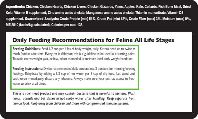 Raw pet food feeding instructions